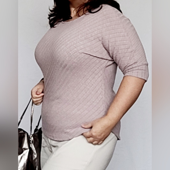 Green Envelope Women's Ribbed Top Sweatshirt Dusty Rose Dolman Sleeve Large - Picture 9 of 14